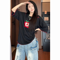 趣味毛巾刺绣苹果短袖t恤男女cp190-特p35，男装T恤，电商B371