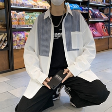 长袖拼色条纹衬衫男港风日系外套C84P35，男装衬衫，星座1116-2
