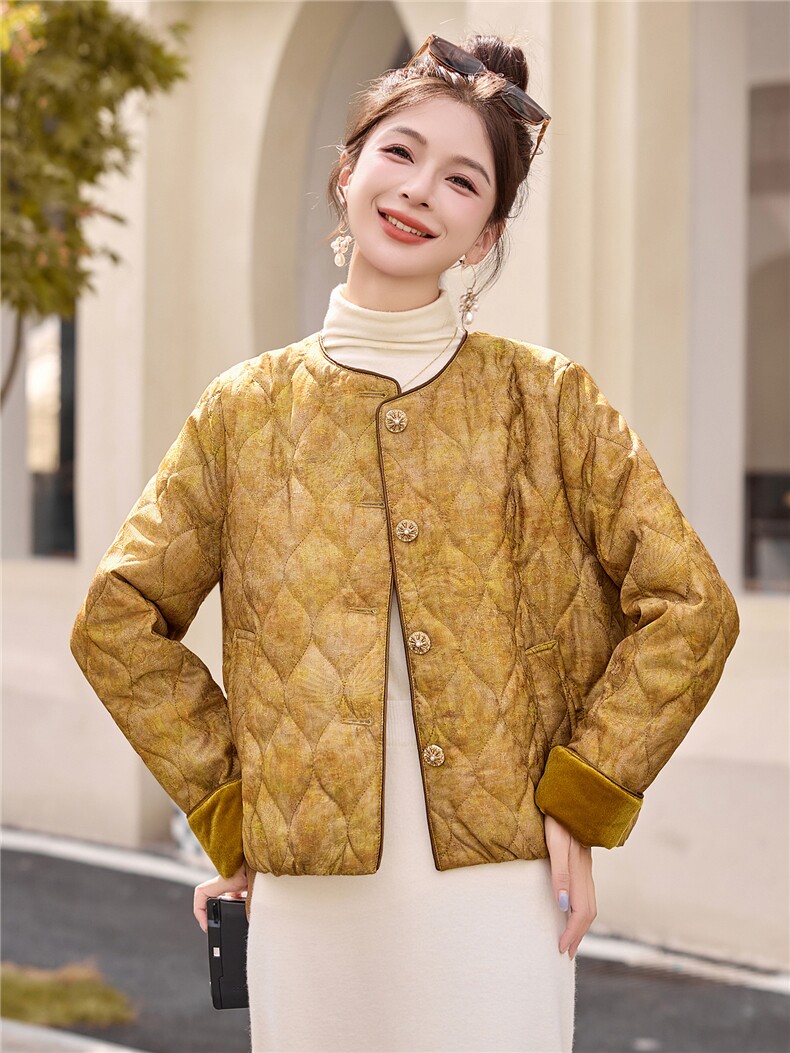 2025冬装新款大量现货简约时尚新中式复古提花棉衣,女装棉衣/棉服,芭米依尚