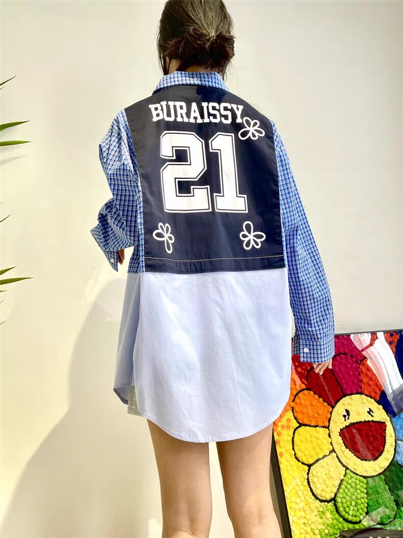 韩系设计感拼接长袖衬衫2025春季新款时尚宽松显瘦上衣,女装衬衫,湘姗