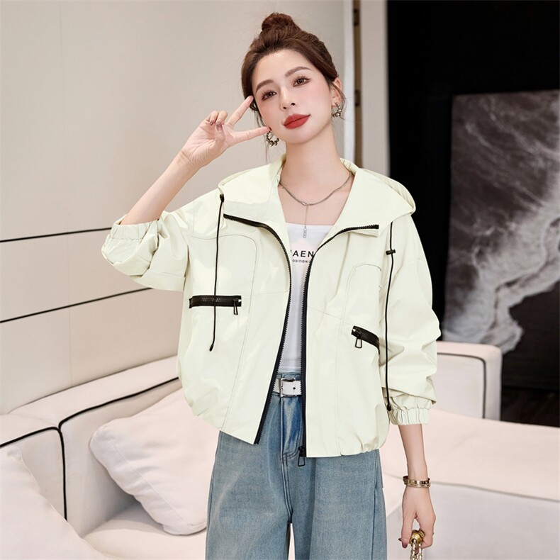 2025春时尚连帽棒球服休闲短款外套女小个子宽松学生薄款宽松上衣,女装短外套,米雪儿