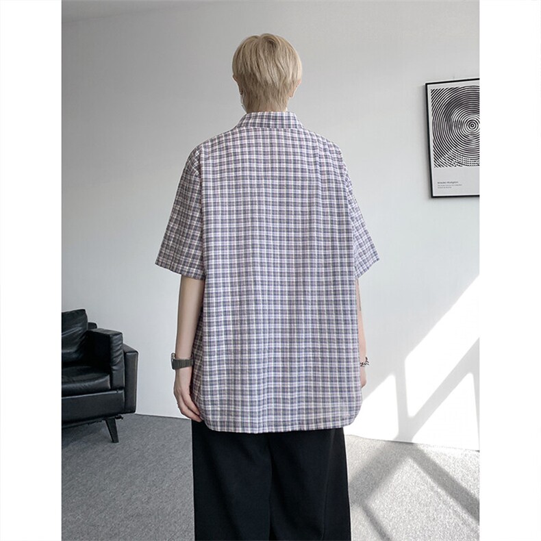CS1151-特批40控78夏季新款男女格子短袖大码男衬衫（带配件）,男装T恤,电商A059