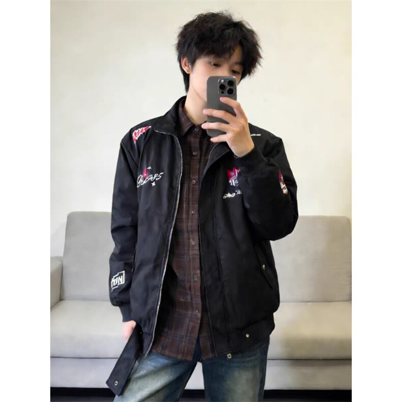 1506/QB550/P70美式复古腊肠假两件夹克男春季情侣宽松百搭夹克,男装夹克,星座1506