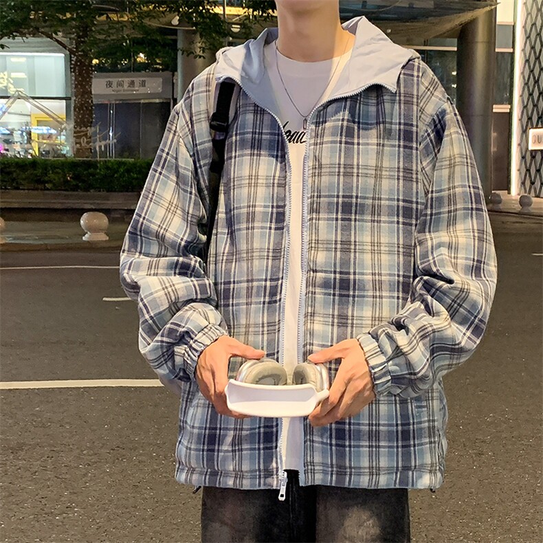 特批65春秋新款双面穿格子夹克外套男女同款连帽夹克外套JK2459,男装夹克,电商A128