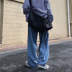 美式ins高街牛仔裤男春秋季直筒宽松潮牌嘻哈垂感拖地阔腿长裤子，男装牛仔裤，星座601-2