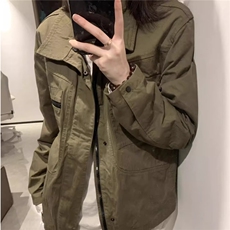 春秋美式复古设计感军绿色工装外套薄款翻领棒球服夹克潮流帅气，男装夹克，星座218-1（原230）