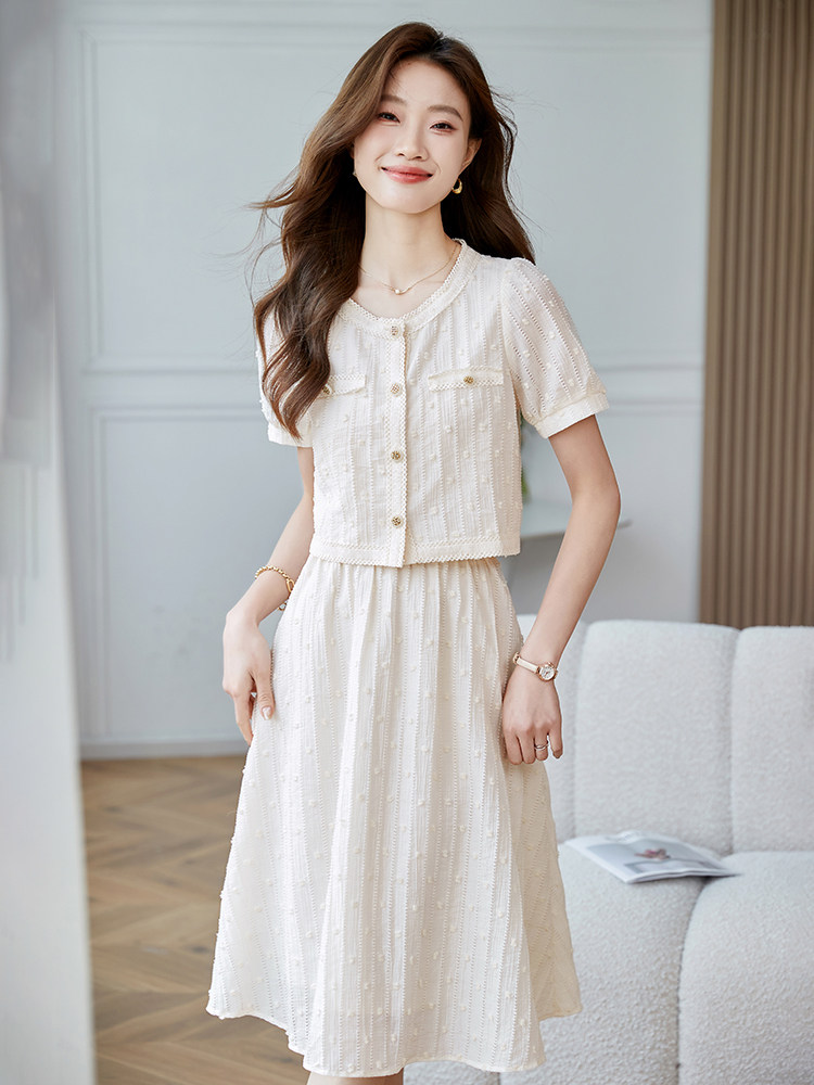 拉夏贝尔官方气质时尚套装女2025年夏季新款小衫半身裙休闲两件套,女装套装/套裙,苗苗