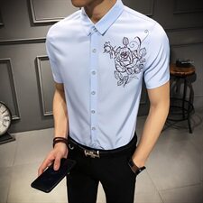 2021年玫瑰印花衬衫短袖衬衫大码男装QT5030/772p45，男装衬衫，电商A012