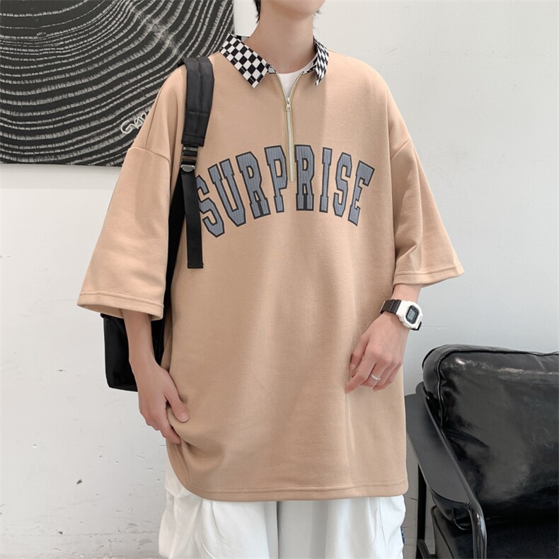 新款优品男士短袖发泡半开拉链印花T恤宽松上衣POLO衫ZD3312-P51,男装T恤,星座717