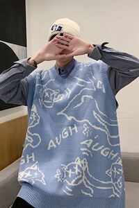 港风新款V领针织马甲男2023秋装韩版潮流休闲A161-2-MJ2032-P50图片