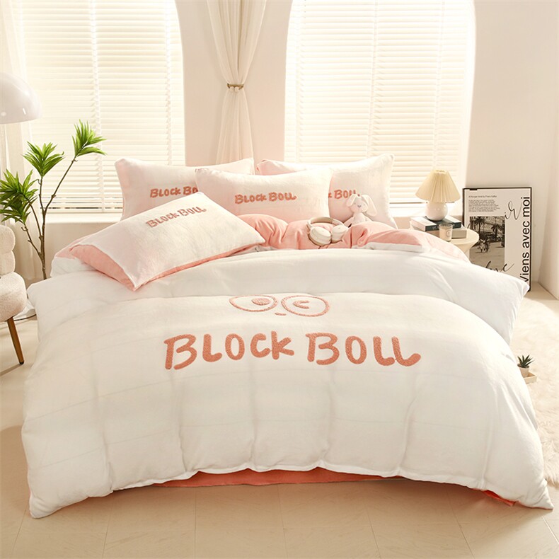 新款球球毛巾绣牛奶绒四件套，床品套件，一起卖家纺