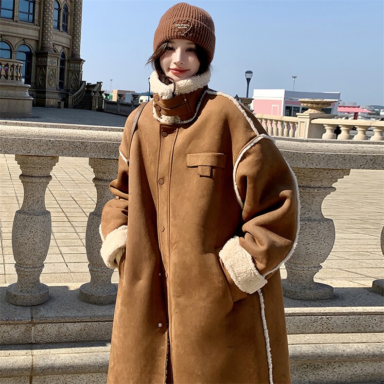 美拉德长款皮毛一体羊羔毛外套2025年冬季新款韩版宽松长毛绒大衣，女装皮草，浙宝189