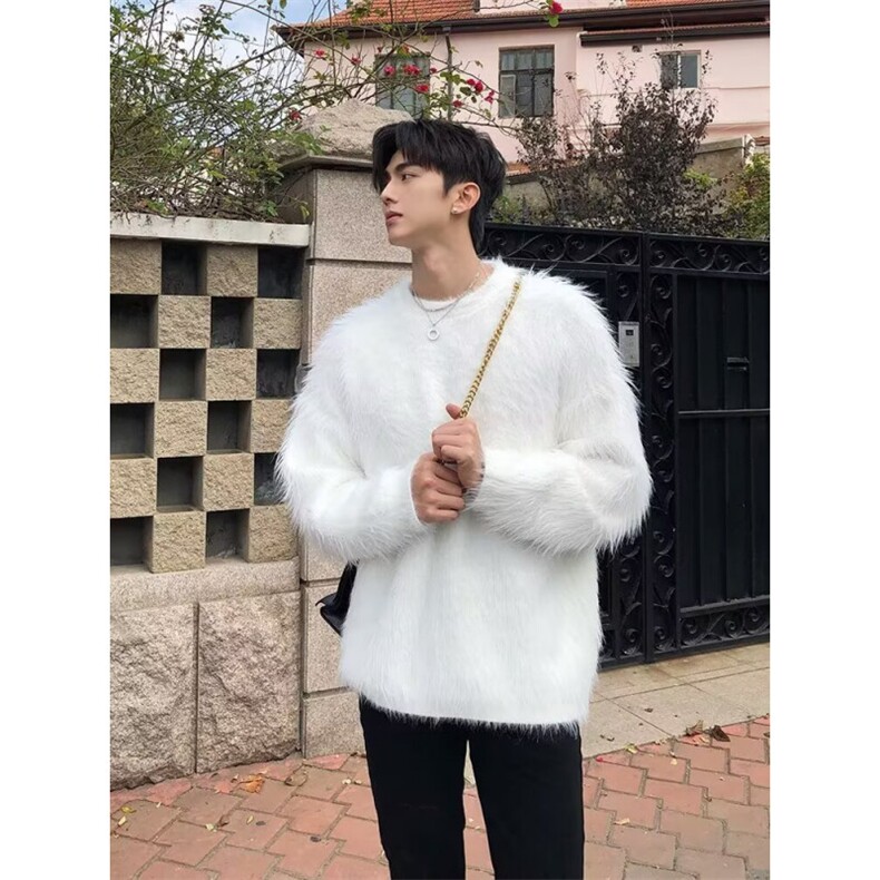 早秋穿搭针织衫外套男装高级感海毛毛衣宽松慵懒圆领打底衫潮流,男装T恤,星座506A