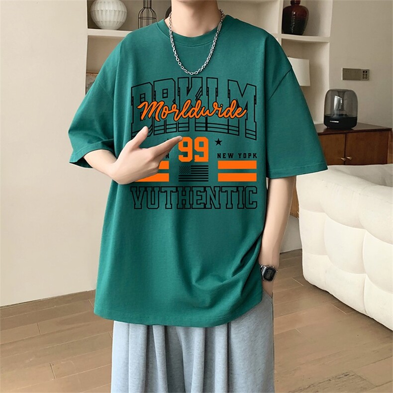 新款夏季男装纯棉短袖T恤落肩款英文字母印花时尚休闲上衣,男装T恤,星座1013