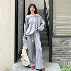 【现货】长袖露肩数字卫衣长裤两件套2C327-9902-P160-K238，女装套装/套裙，2C327