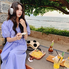【现货夏装】灯笼袖宽松系带连衣裙2C158-8390-P110-K168，女装连衣裙，2C158