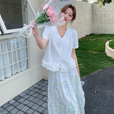 韩版温柔系甜美休闲衬衫套装女2025夏季新款显瘦碎花半身裙两件套，女装套装/套裙，浙宝305