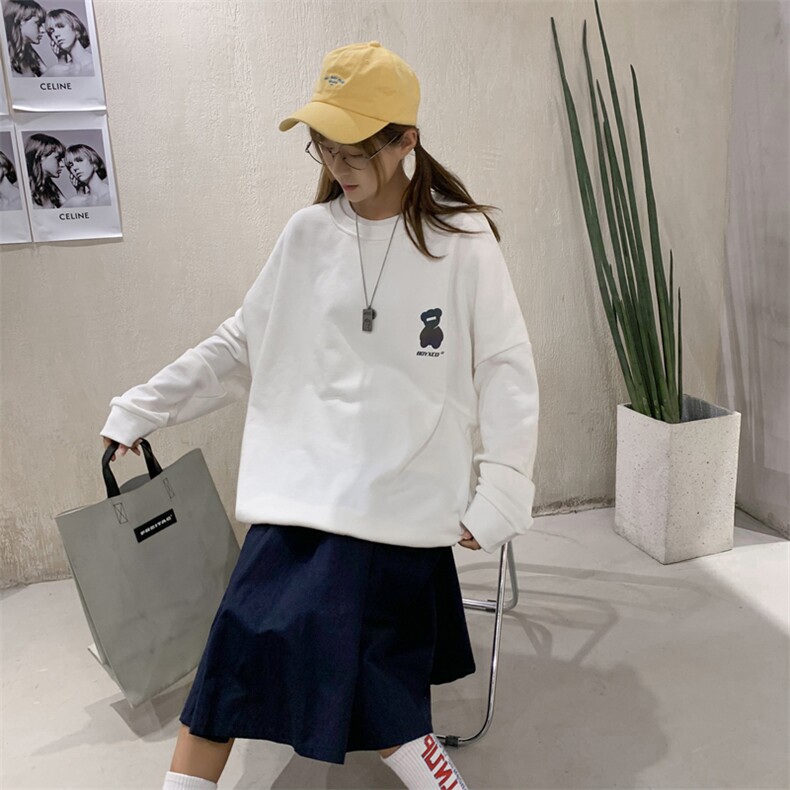 女士类目宽松百搭套头长袖卫衣通勤小熊印花夜光9710/，女装卫衣/绒衫，星座1506-1