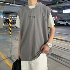 ins无袖背心男潮牌连帽砍袖夏季运动健身宽松马甲坎肩t恤BX055-30，男装背心/马甲，星座1008