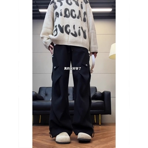 1506/QA180/P47美式重磅褶皱工装裤男宽松潮流阔腿百搭休闲长裤图片