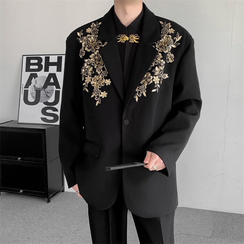 2025春装结婚登记高级感立体绣花大码男装轻奢宽松西服外套图片