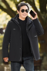 新款男士休闲冬装外套中老年羽绒服男中长款加厚连帽可脱卸内胆，男装羽绒服，钱塘6003（原4033）