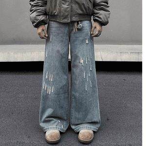 现货!港风新款2025潮流百搭直筒宽松大码牛仔裤松紧腰NZ6221-P40，男装牛仔裤，星座1103-2