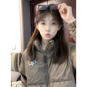 学院风甜美复古腊肠狗刺绣面包服外套女冬季宽松加厚立领棉衣棉服图片