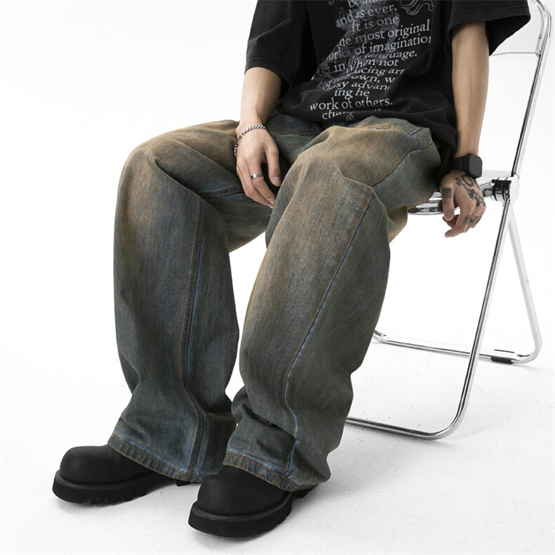 美式复古设计感前口袋牛仔裤男女新款潮牌情侣直筒长裤JN100-P55，男装牛仔裤，星座1008