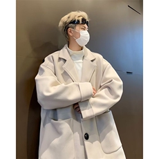 纯色中长款毛呢风衣男装百搭高级感休闲黑色呢子西装英伦外套1180，男装毛呢大衣，星座506