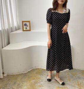 珍珠收腰连衣裙，女装连衣裙，土布鱼