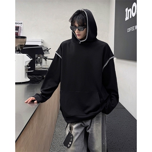 WY10155-特P48控88新款连帽贝壳绣花麦穗提花大码男宽松情侣卫衣,一米8和一米5情侣穿搭图片