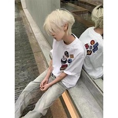 夏季新款港风美式字母马甲刺绣男女情侣款圆领短袖T恤ZX471-P35，男装背心/马甲，星座313A(原308A-2)