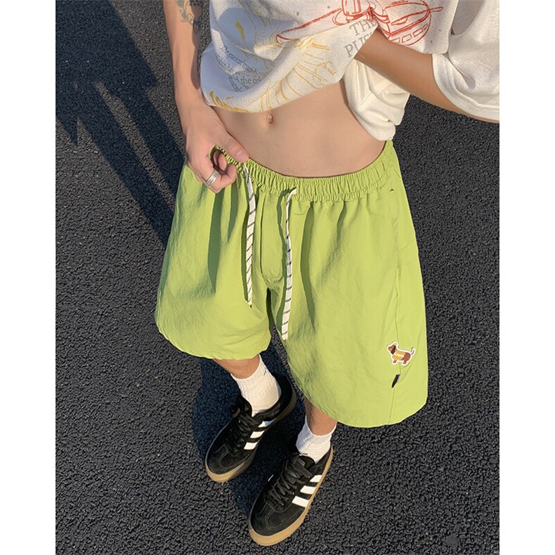 腊肠狗刺绣拼接短裤男夏外穿直筒薄款速干沙滩中裤运动四五分裤子,男装牛仔裤,星座604
