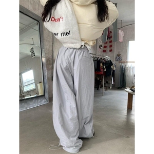 美式复古字母棉裤男女冬季设计感弯刀裤宽松褶皱阔腿裤子