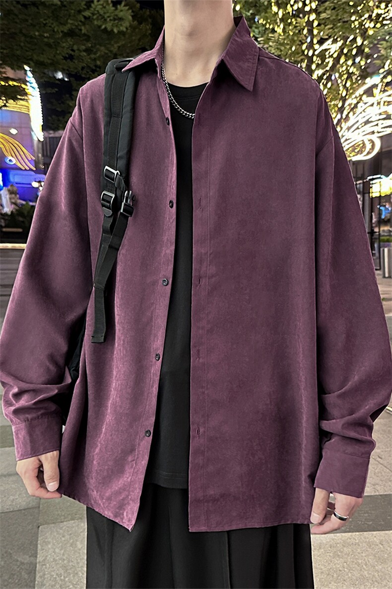 秋季新款Q2480-TP2539青少年桃皮绒衬衫港风宽松衬衣外套,男装衬衫,电商A102