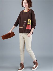印花套头圆领长袖气质百搭2021年秋季韩版卫衣图片