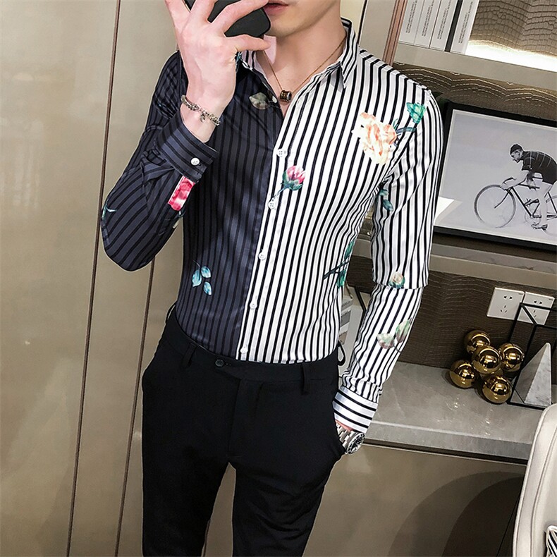 2021春秋男衬衫英伦长袖上衣条纹男装韩版修身四季潮流衬衣H603-P55,男装衬衫,星座419（原A233）
