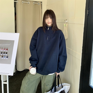 抖音得物品质二开 26春装美式高街结构半拉链立领卫衣外套W91图片