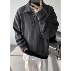雪尼尔满天星半拉链翻领卫衣大码高级Polo衫外套LW610特P50加绒60，男装Polo衫，电商B215