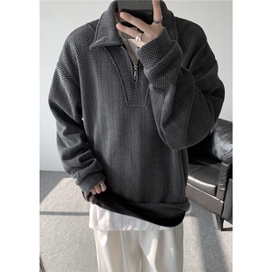 雪尼尔满天星半拉链翻领卫衣大码高级Polo衫外套LW610特P50加绒60图片
