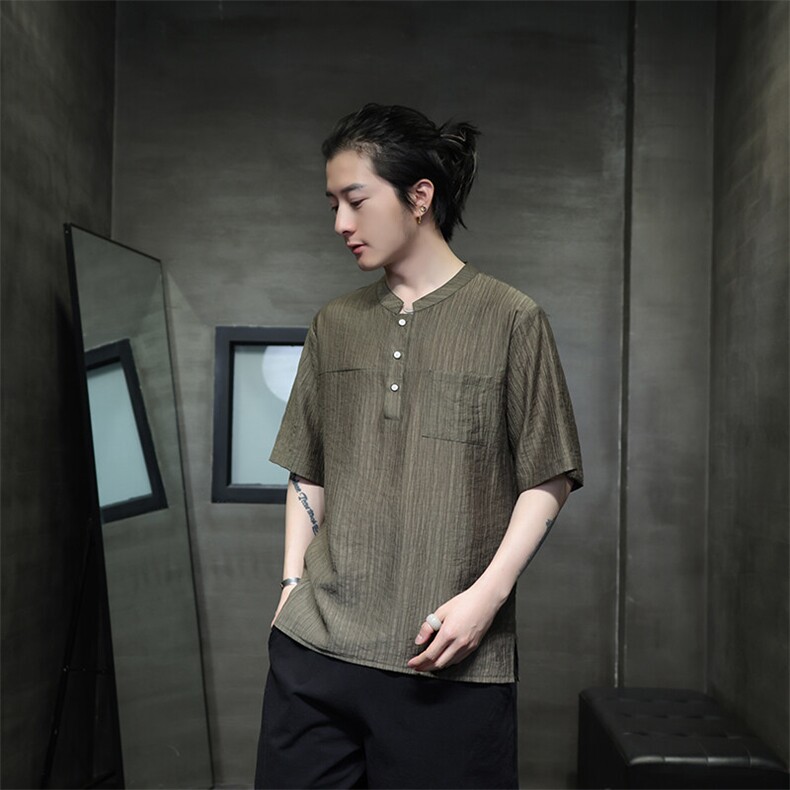 高品质新中式风潮T恤短袖民族服饰刺绣时尚天丝T2417-P65,男装T恤,电商A227