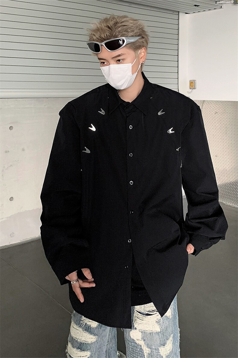 男装衬衫24春季金属设计感男休闲长袖衬衣衫XZ514-2-202416-P78,男装衬衫,星座514-2(原B239)