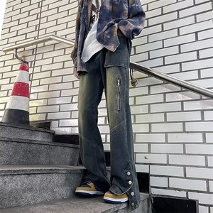 美式高街牛仔裤男韩版潮口袋裤脚开衩2024秋冬ins长裤RK1172-P51图片