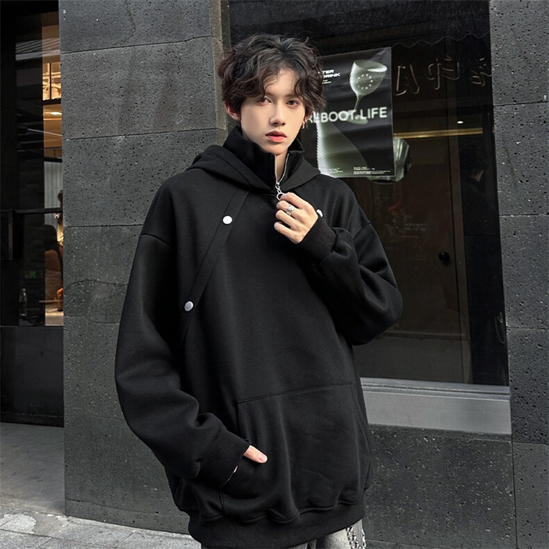 得物连帽外套秋冬男士立领连帽卫衣常规p65加绒p75，男装卫衣，电商B319