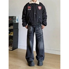 网图有货美式复古羊羔毛翻领棉服外套女加厚保暖棉服男A120-P80，男装夹克，星座1505