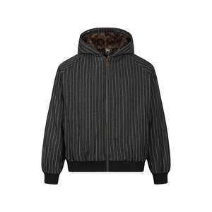 现货 美式宽松复古条纹豹纹连帽棉服外套男5039特P100图片