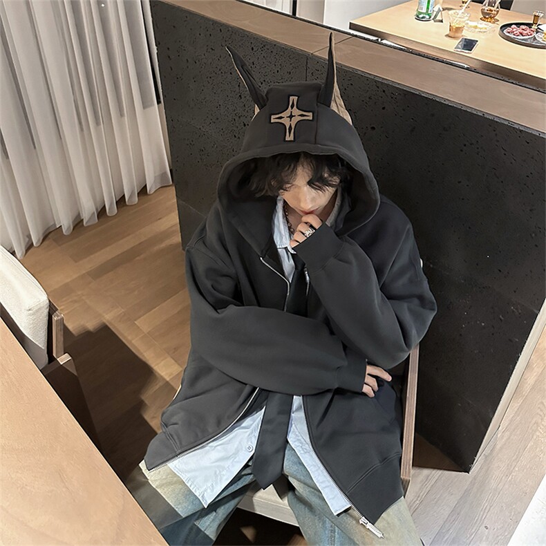 杜宾犬连帽开衫卫衣男款春秋季美式重磅潮牌cleanfit情侣夹克外套，男装卫衣，电商A210A