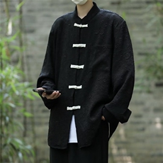 新中式立领盘扣衬衫暗黑系男装高级感衬衣风唐装C1171-P43，男装衬衫，星座910-5