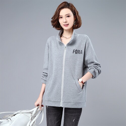 长期大货现货，2024年春秋季新款休闲印花字母开衫卫衣，女装卫衣/绒衫，涵誉